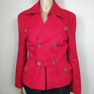New Vintage Double breast blazer red size 8 military style collared coat womens